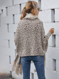 Women Fur Collar Fringed Leopard Print Cardigan