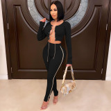 Women Sexy Chain Long Sleeve Top And Pant Two Piece