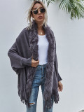 Women Fur Collar Shawl Cardigan Sweater