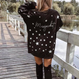 Plus Size Women Loose Round Neck Long Sleeve Star Print Top