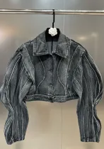 American Retro Top Autumn Turndown Collar Long Sleeve Denim Coat