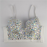 Adulhand-stitched  diamond Strapless nightclub performance sequins belly dance sling top