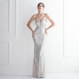 Plus Size Beauty Elegant Sequins straps V-neck Formal Party Evening Dress