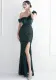 Elegant Sequin Ruffled One Shoulder Slit Prom Dress Slim Fit Fishtail Formal Party Evening Gowns