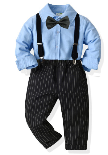 Chemise de couleur unie pour garçon pantalon à rayures costume de gentleman