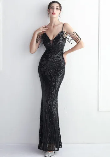 Chic Elegant Orientation Flower Beaded Straps Party Sequin Dress Long Formal Party Slim Evening Dress