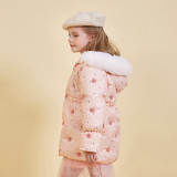 Winter Down Coat Sweet Full Print Maxi Hooded Children's Down Jacket