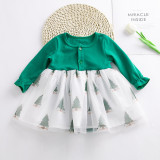 Christmas party clothes baby rompers long-sleeved red and green mesh Christmas tree dress trend baby clothing
