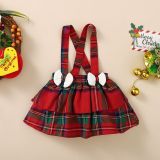 Girls Autumn and Winter Christmas Print Long Sleeve Bodysuit + Plaid skirt two piece set