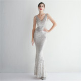 Chic Elegant Sequined Beaded Prom Dress Long Formal Party Slim Fit Evening Dress