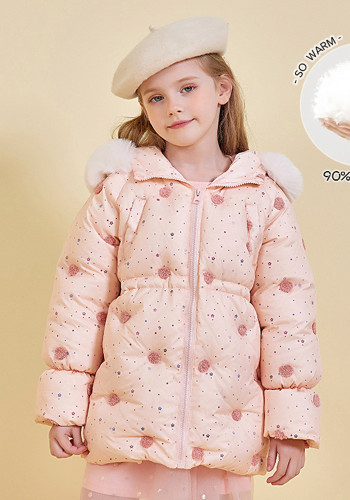 Abrigo de plumón de invierno Chaqueta de plumón para niños con estampado completo dulce Maxi con capucha