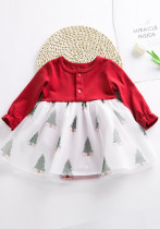 Christmas party clothes baby rompers long-sleeved red and green mesh Christmas tree dress trend baby clothing