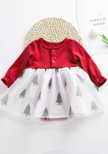 Weihnachtsfeier Kleidung Baby Strampler langärmlige rote und grüne Netz Weihnachtsbaum Kleid Trend Babykleidung