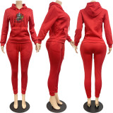 Women's Fleece Hoodies and sweatpants set Xmas print Women's Two Piece pants Set Casual Tracksuit