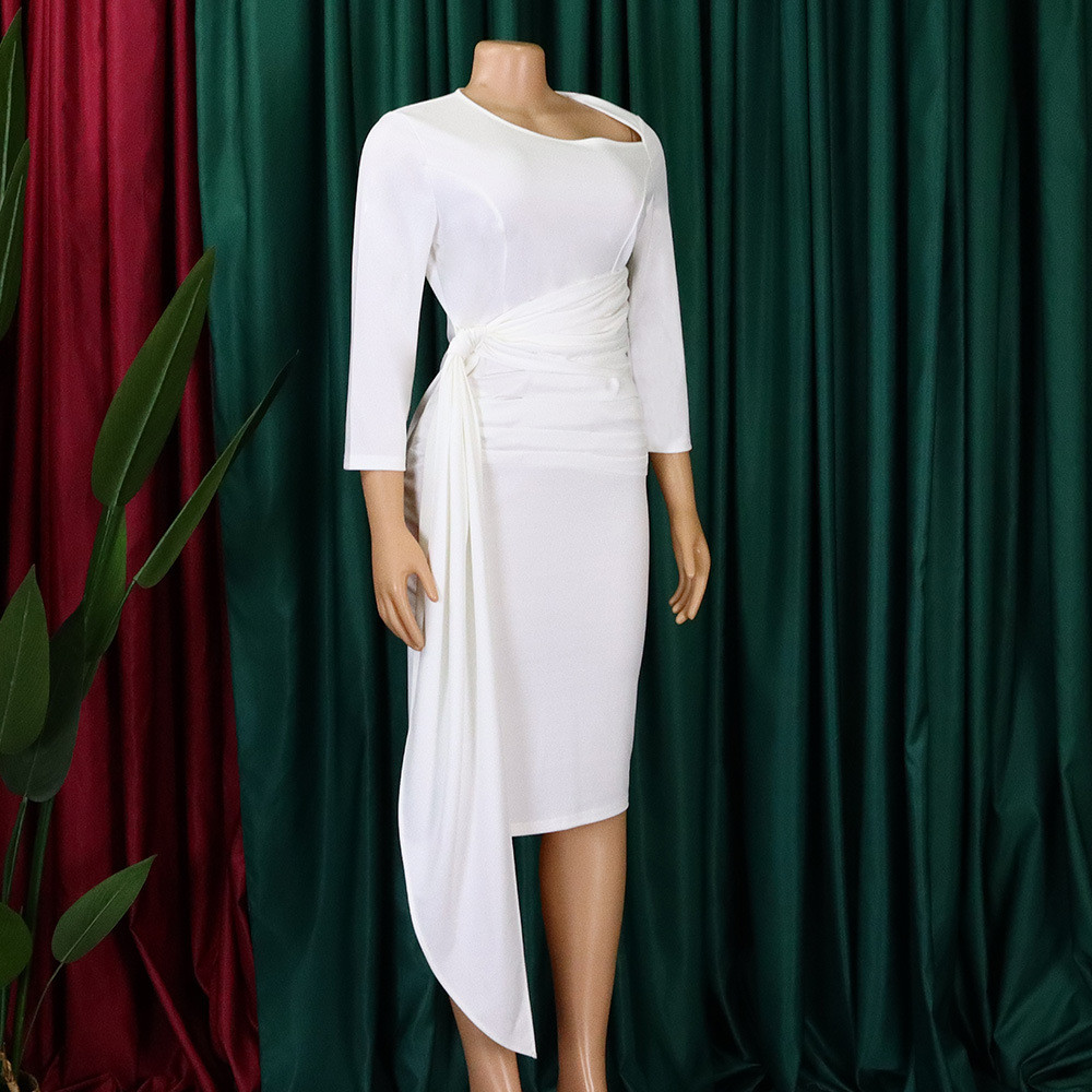 Wholesale Women's Fall/Winter Solid ol Chic Career Ruched Belted Midi ...