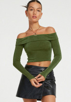 Damen Herbst/Winter Mode Schulterfrei Langarm Solid Casual Crop Top T-Shirt