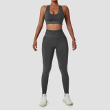 Seamless Yoga Suit Women's Stretch Quick Dry Tank Gym Tight Fitting Running Sports Vest and leggings two piece set