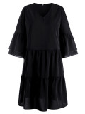 Spring/Summer Casual Women's Fashion V-Neck Solid Color Loose Dress