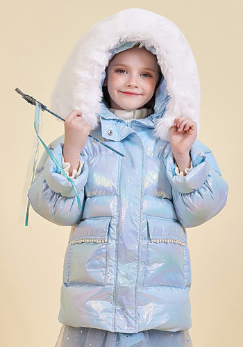 Kış Kız Aşağı Kaban Parlak Maxi Kapşonlu Yastıklı Ceket