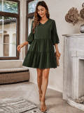 Spring/Summer Casual Women's Fashion V-Neck Solid Color Loose Dress