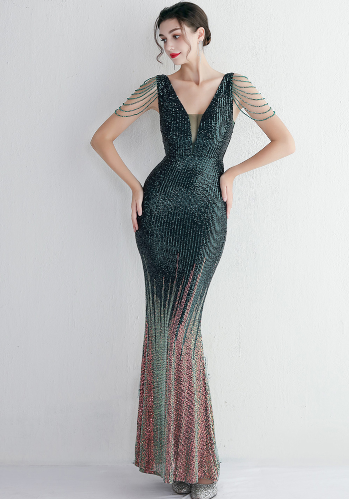 Wholesale Elegant Chic Gradient Sequin Party Dress Long Formal Party Slim Fit Evening Dress Chic