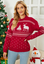 Women Christmas Fawn Jacquard Knitting Shirt Autumn Winter Round Neck Pullover Christmas Tree Sweater