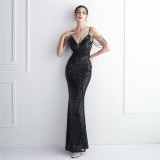 Plus Size Beauty Elegant Sequins straps V-neck Formal Party Evening Dress