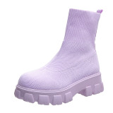 Thick Sole Flyknit Short Boots Women Plus Size Women's Boots Couple High Casual Socks Shoes