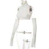Women's Fall Fashion Stand Collar Fleece Sexy Sleeveless Crop Tank Top with oversleeve