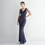 Chic Elegant Sequined Beaded Prom Dress Long Formal Party Slim Fit Evening Dress