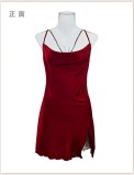 autumn and winter solid color satin straps Slit nightdress sexy V-neck pajamas women's home wear