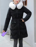 Winter Ladies Long Cotton Padded Clothes Slim Fit Jacket Fur Collar Hooded Cotton-padded Coat