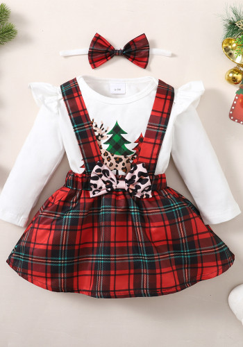 Осенне-зимний рождественский боди с длинным рукавом и принтом для девочек + комплект из трех клетчатых юбок