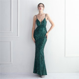 Chic Elegant Sequin Mermaid Prom Dress Straps Long Formal Party Slim Evening Dress