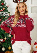 kadın Noel örgü gömlek sonbahar ve kış yuvarlak boyun kontrast renkli Noel kazağı
