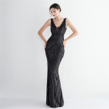 Plus Size Beauty Elegant Sequins Sleeveless V-neck Mermaid Formal Party Evening Dress