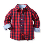 Boys baby plaid shirt overalls suit baby gentleman set