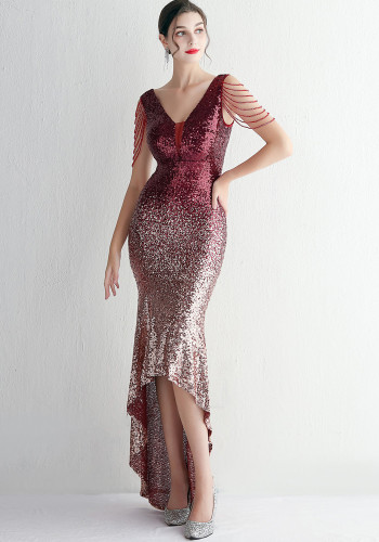 Chic Elegant Long Gradient Sequin Beaded Evening Dress Long Formal Party Slim Fit Mermaid Prom Dress