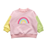 Long Sleeve Kids sweatshirt Spring Autumn Outdoor Wear Embroidered Rainbow Boys and Girls Contrast Color Trend T-Shirt