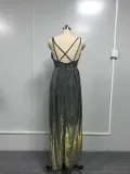 Straps V-neck Sparkling Long Swing A-Line Slim Fit Evening Gown