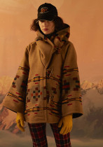Women Long Sleeve Hooded Printed  Coat