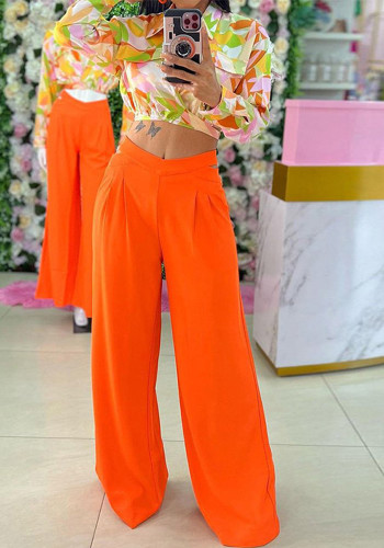Otoño Mujer Impreso Top de manga larga y pantalones de color sólido Conjunto de dos piezas