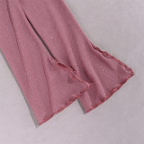 Women Sequin Long Sleeve Crop Top and Split Skirt Two Piece