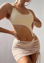 Frauen-reizvolle Bodysuit-Kordelzug-Spitze-hohle Maschen-zweiteilige Badebekleidung