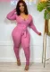Women Fall/Winter Ribbed V-Neck Tie Jumpsuit