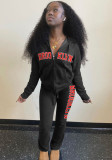 Women Casual Solid Print Zip Hoodies And Bell Bottom Pant Two Piece