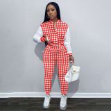Women Casual Print Colorblock Long Sleeve Baseball Jacket and Pant Two Piece