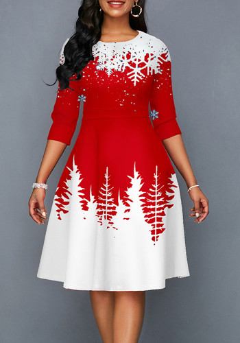 Noel Kadın Kar Tanesi Baskı Elbise