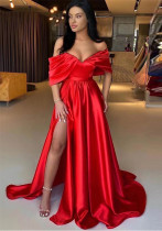 Vestido de noche con abertura sólida y hombros descubiertos para mujer