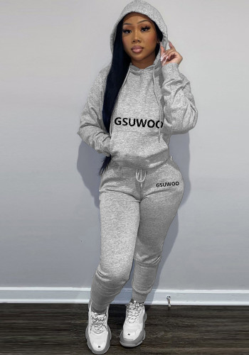 WomenCasual Sports Printed Long Sleeve Hoodies and Pant Two Piece